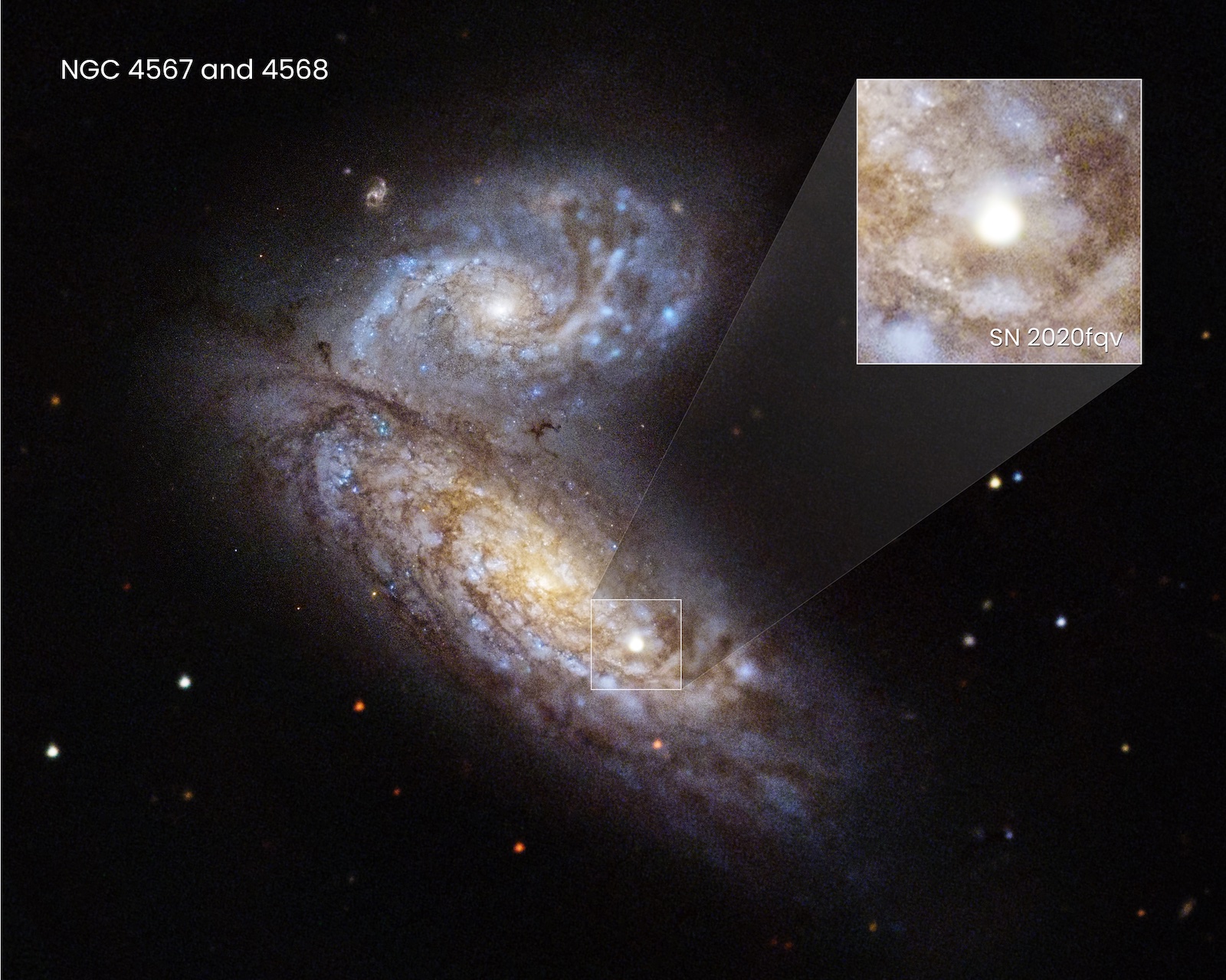 Siêu tân tinh SN 2020fqv phát nổ trong thiên hà tương tác Bươm Bướm